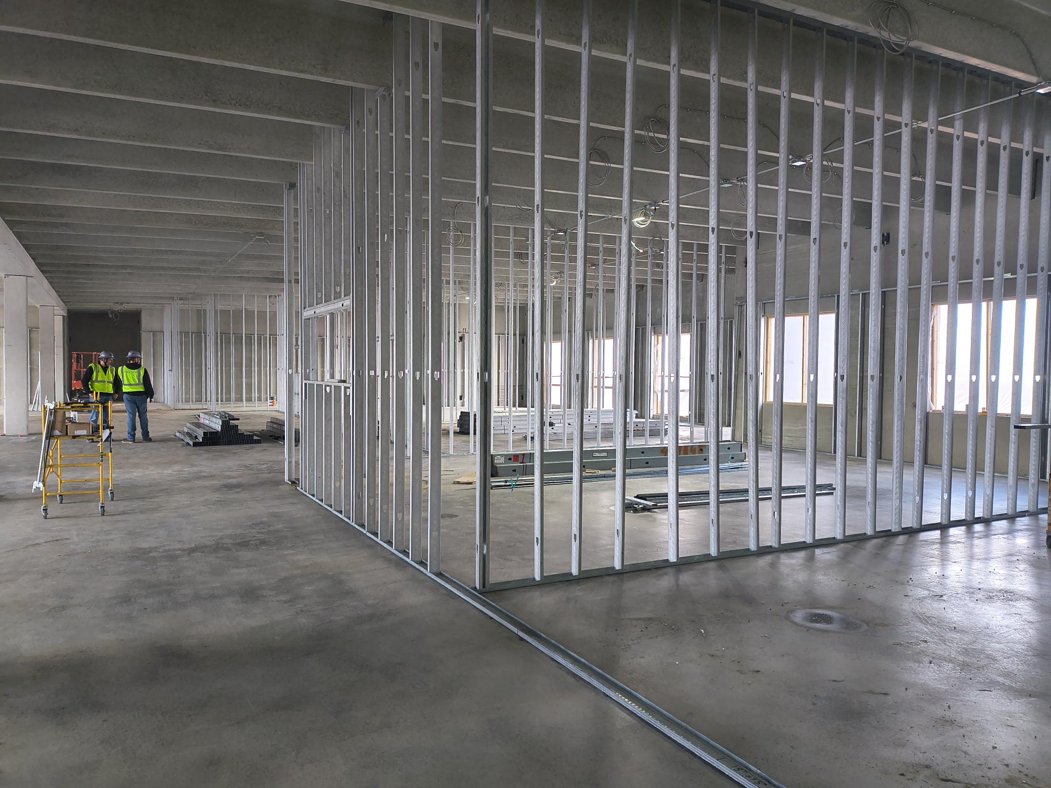 Framing of interior walls has started in Area A for the elementary classrooms. The smaller spaces start to come to life!