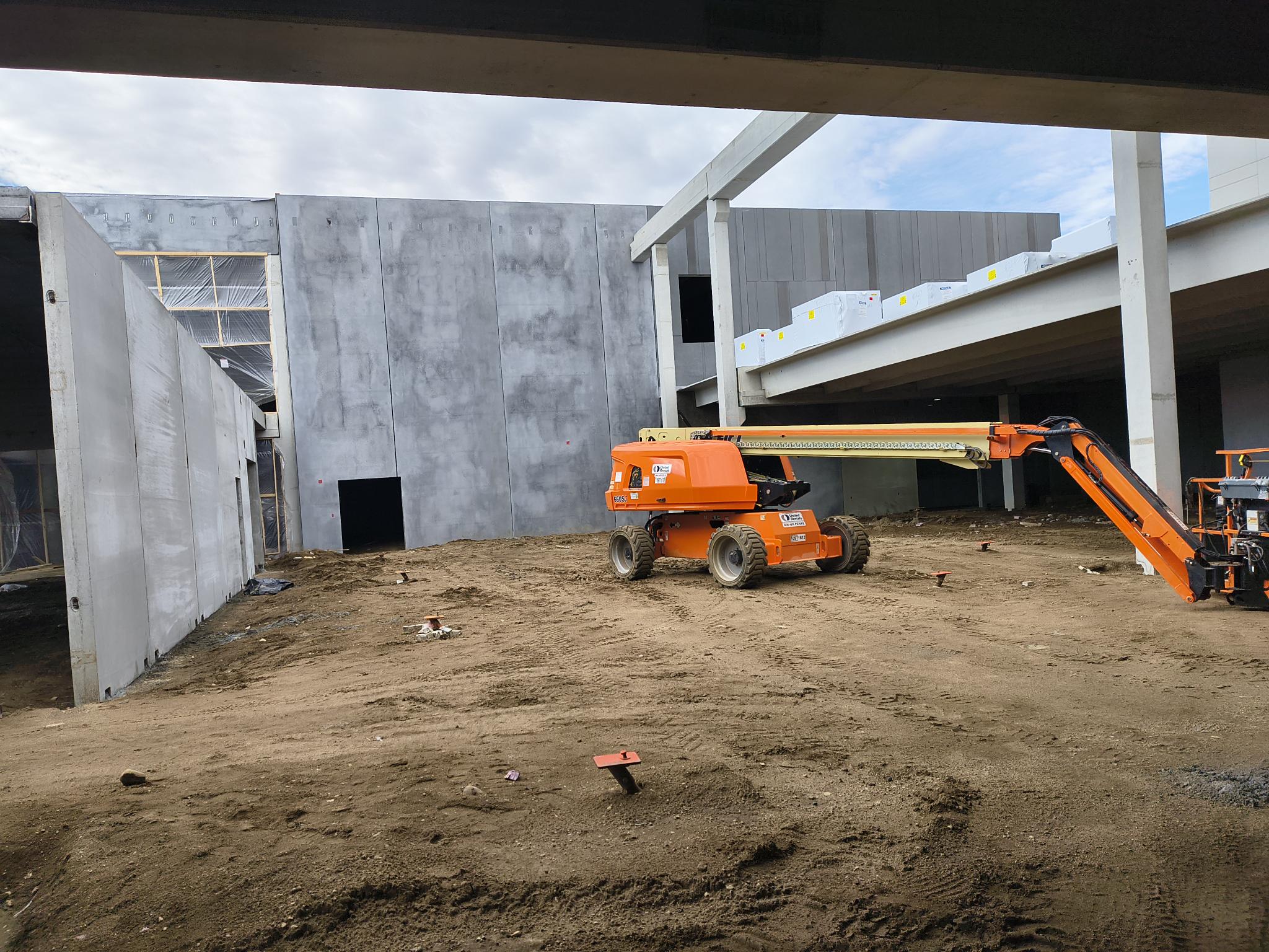 View of the cafeteria commons. The large wall on the end will be a feature wall with graphics and lighting.
